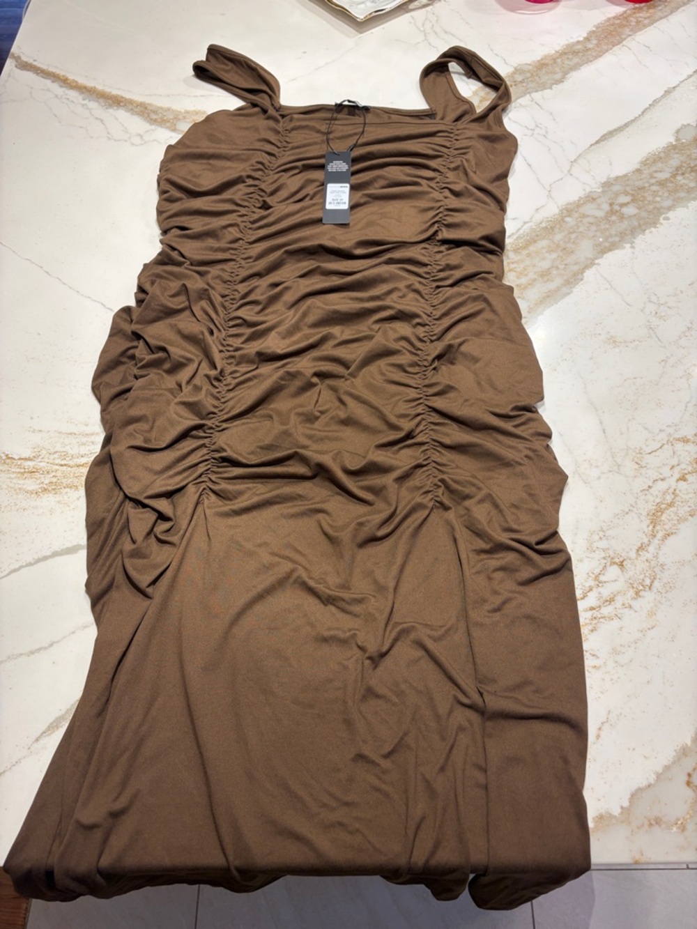 Plus Size Brown Ruched Tank Midi Dress